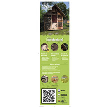 Werbeplakat für ein Insektenhotel mit Informationen zu Wildtieren im Garten