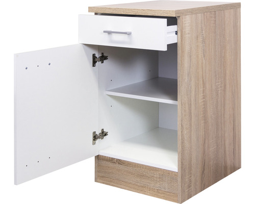 Table de chevet avec tiroir et compartiment ouvert