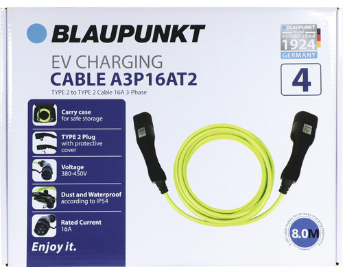 Blaupunkt Ladekabel Typ 2 auf Typ 2, 16A, 8 Meter lang, in Verpackung