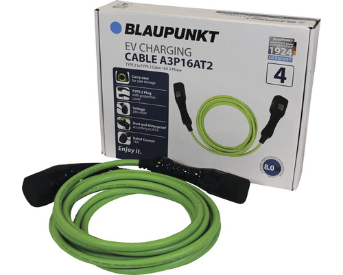 Blaupunkt Ladekabel mit Typ 2 Stecker und einer Länge von 8 Metern vor Produktverpackung
