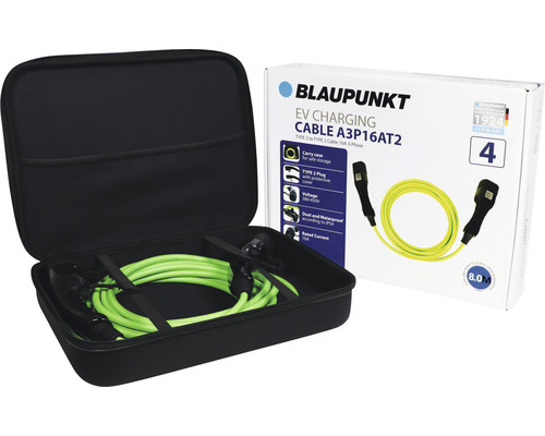 Blaupunkt Ladekabel für Elektrofahrzeuge mit Tragetasche und Produktverpackung