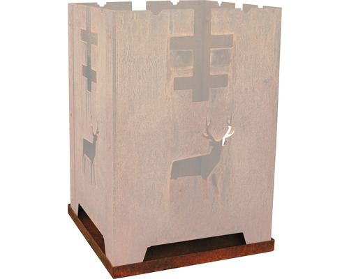 Rostfarbener Feuerkorb mit Hirsch- und Kreuzmotiven