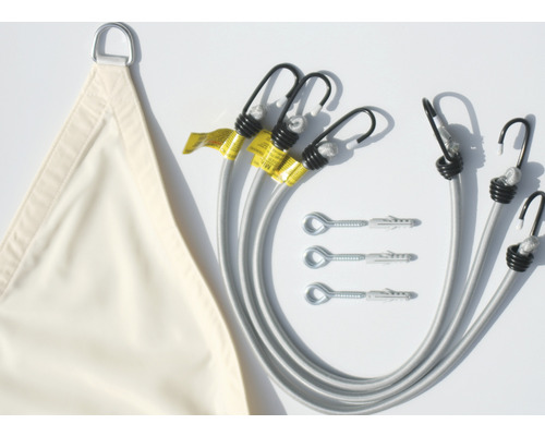 Sonnensegel mit Spannseilen, Haken und Schrauben