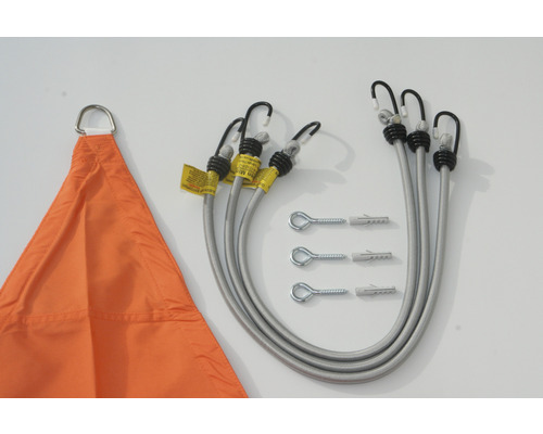 Voile d''ombrage orange avec cordes de fixation, crochets et vis