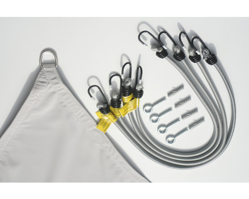 Kit de fixation pour voile d''ombrage avec tendeurs, crochets, vis et chevilles