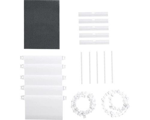 Composants pour stores enrouleurs : tissu, barres de lestage, chaînes, supports de lamelles