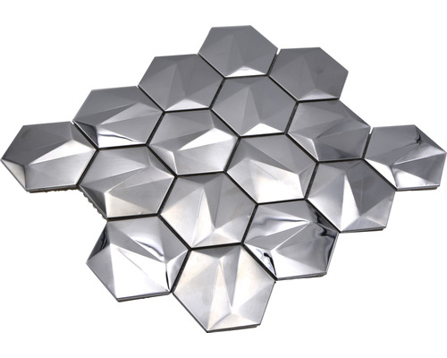 Mosaïque argentée composée de carreaux hexagonaux avec motif tridimensionnel
