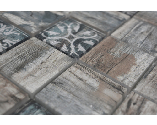 Vue détaillée d''une mosaïque avec aspect bois et motifs