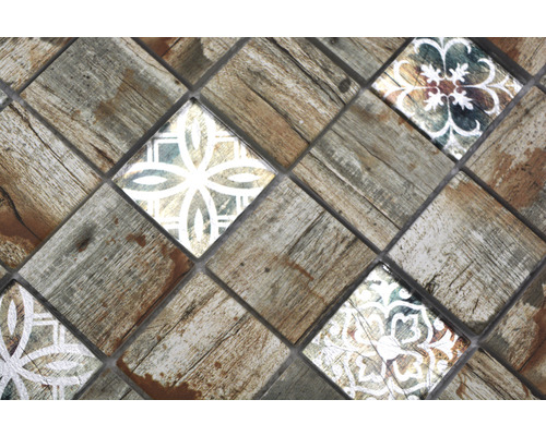 Carreaux de mosaïque avec aspect bois et motifs floraux