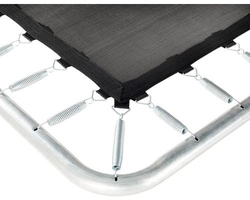 Vue détaillée d''un trampoline avec toile de saut, ressorts et cadre