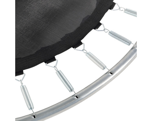 Gros plan sur un trampoline avec toile de saut, ressorts et cadre