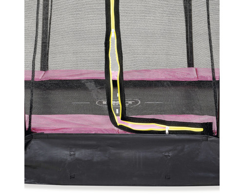 Vue détaillée d''un trampoline avec filet de sécurité et fermeture éclair