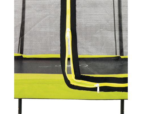 Vue détaillée d''un trampoline avec filet de sécurité et fermeture éclair