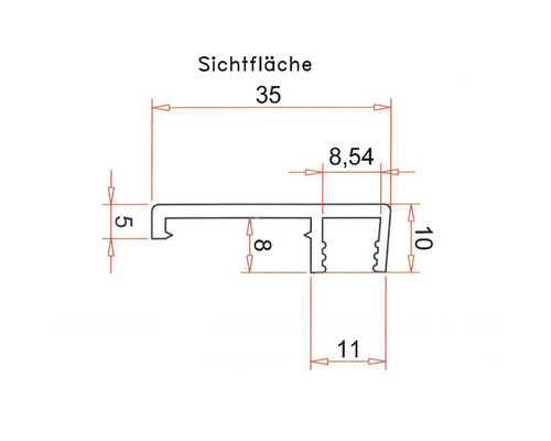 Technische Zeichnung eines Profils mit Massangaben