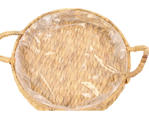Runde Pflanzschale aus Wasserhyazinthe mit Tragegriffen und Folie