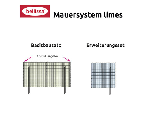 Bellissa Logo. Mauersystem Limes Basisbausatz und Erweiterungsset.