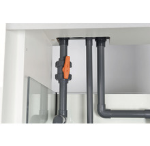 Aquariumunterschrank mit Wasserleitungen und Absperrhahn