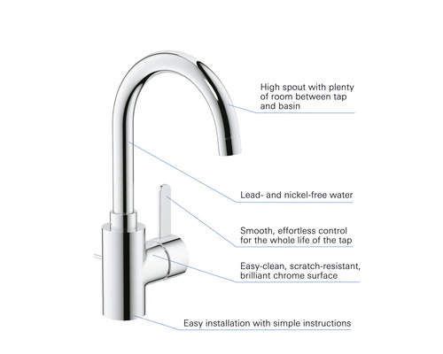 Chromfarbener Wasserhahn mit hohem Auslauf