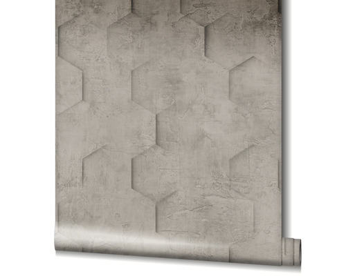Rouleau de papier peint avec motif hexagonal aspect béton