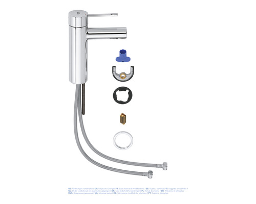 Structure d''un robinet de lavabo avec flexibles et accessoires de montage