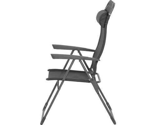 Chaise de camping avec accoudoirs et appuie-tête en vue latérale