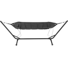 Hamac autoportant avec structure en acier et surface de couchage en tissu