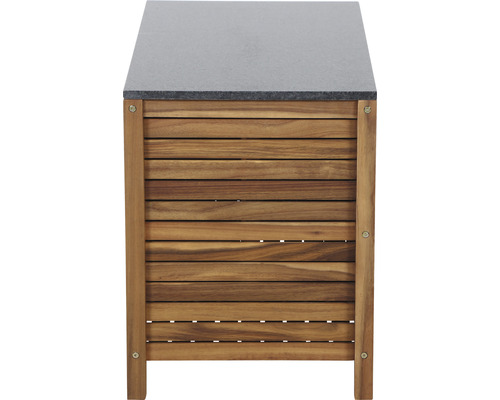 Table de jardin avec structure en bois et plateau en pierre