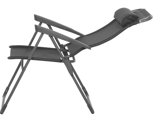 Chaise longue réglable avec coussin pour l''extérieur.