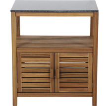 Meuble de jardin en bois avec plateau en pierre