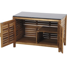 Armoire de jardin en bois avec portes ouvertes et espace de rangement