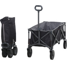 Faltbarer Bollerwagen in geöffnetem und geschlossenem Zustand.