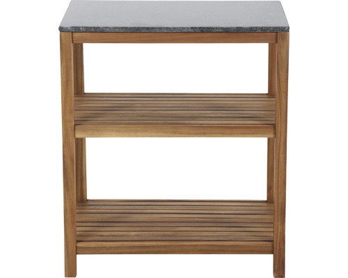 Étagère en bois avec deux niveaux et plateau en pierre