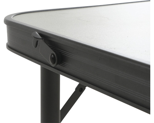 Detailansicht eines Tisches mit Verriegelungsmechanismus und Metallbeinen