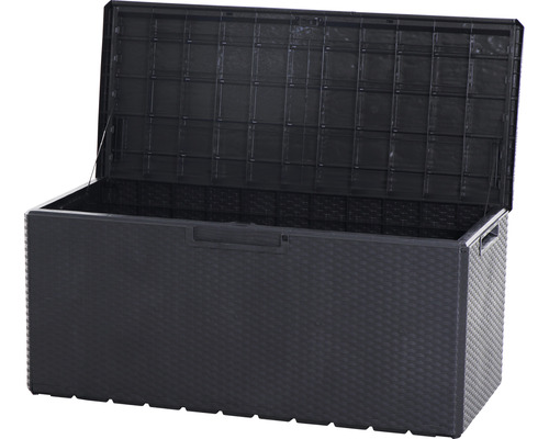 Coffre de rangement ouvert en plastique avec aspect rotin