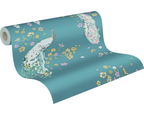 Tapetenrolle mit Pfauen- und Blumenmuster