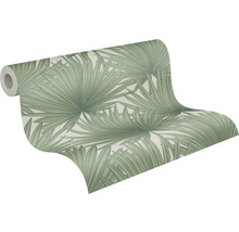 Papier peint intissé 39090-1 Antigua feuilles de palmier vert blanc