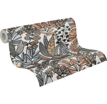Vliestapete 39095-2 Antigua Blätter Retro weiss-orange