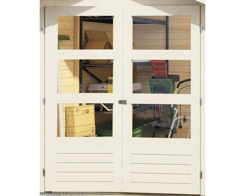 Double porte d''une tonnelle de jardin avec six fenêtres et vue sur l''intérieur