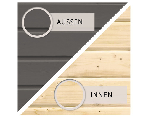 Holzwand: Aussenansicht und Innenansicht