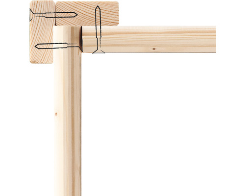 Detailansicht einer Holzkonstruktion mit Schrauben
