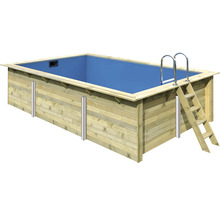 Piscine rectangulaire en bois avec échelle et marches en acier inoxydable