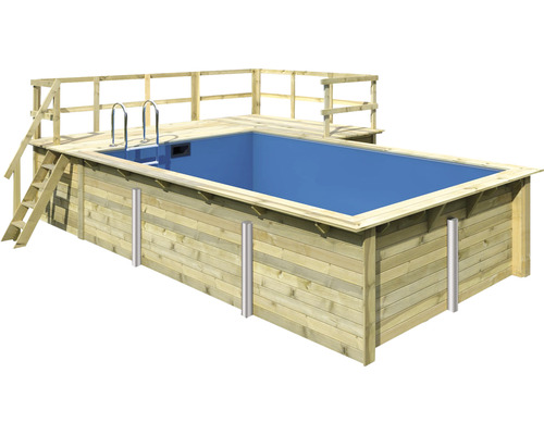 Aufstellpool Holzpool Karibu rechteck 3090 x 4860 x 1240 mm 15,5 ml holz inkl. Leiter