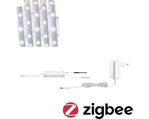 LED-Lichtleiste mit Zigbee-Logo, Netzteil und Steuerungseinheit