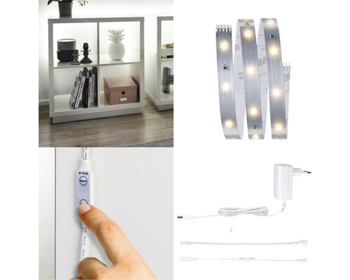 LED-Lichtleiste zur Beleuchtung von Regalen und Möbeln, mit Bedienelementen und Netzteil