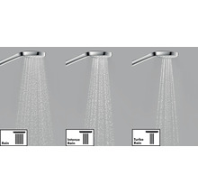 Pomme de douche avec trois types de jets : pluie, pluie intense et pluie turbo