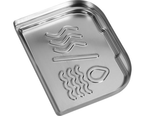 Edelstahl Tropfschale mit Symbolen für Wasser und Heizung