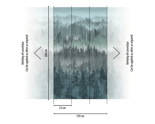 Papier peint photo avec motif de forêt et indications de taille