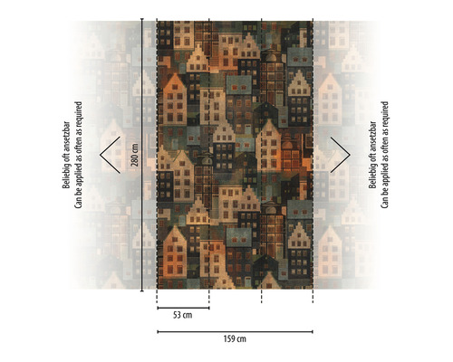 Papier peint avec motif de maisons et indications de dimensions