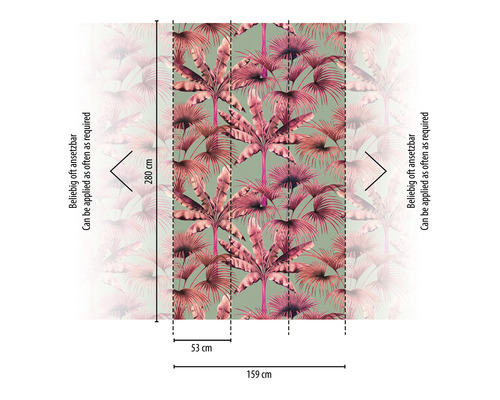 Papier peint avec motif de palmier et indications de mesure