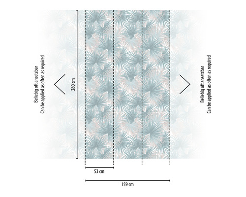 Papier peint à motif de palmier avec indications de dimension